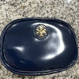 Tory Burch Navy Patent Cosmetic Pouch with Gold Zip Pull